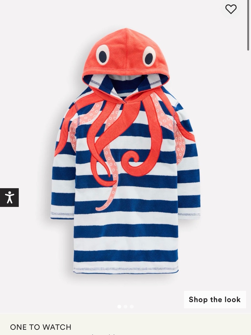 ISO- mini Boden Striped Hooded Towel Dress with Octopus Hood - Blue & Coral